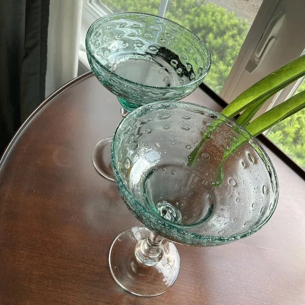2 Pier 1 Imports Margarita Glasses Controlled Bubble Glass Shoreline Collection